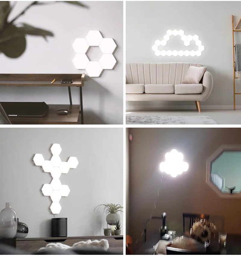 Sensível à Luz da Noite Toque Modular Hexagons Magnéticos Decoração Criativa Parede Lampara Quantum Lâmpada Led Hexagonal Lâmpadas Diy 17 Luzes noturnas