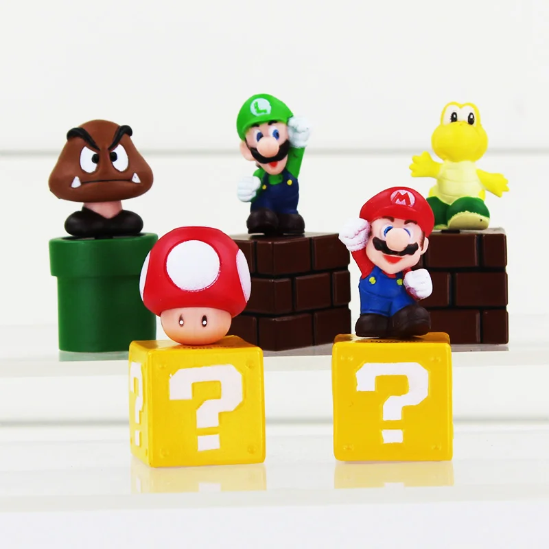 5pcs//set 5cm New Super Mario Bros figures bundle Blocks figures Mario