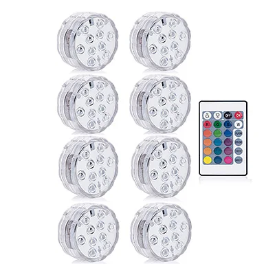 1 controller 8 Lamp Светодиодный погружной светильник на батарейках, 10 светодиодов, RGB, подводный ночник, светильник для сада, бассейна, для свадебной вечеринки, ваза, чаша - Испускаемый цвет: 1 controller 8 Lamp