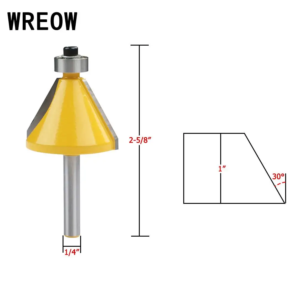 1Pc 1/4 Inch Shank 30 Degree 2Flute Chamfer Bevel Edging Router Bit Milling Cutter Woodworking