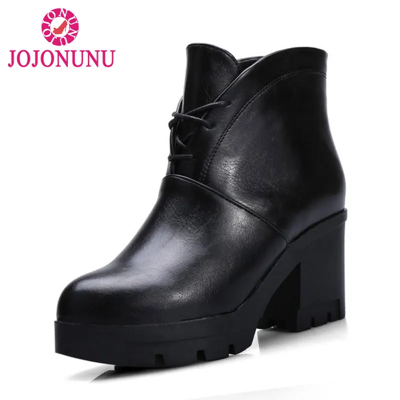 

FITWEE Women Winter Ankle Boots Warm High Heels Strappy Women'S Shoes Round Toe Platform High Heels Fur Boots Size 34-41