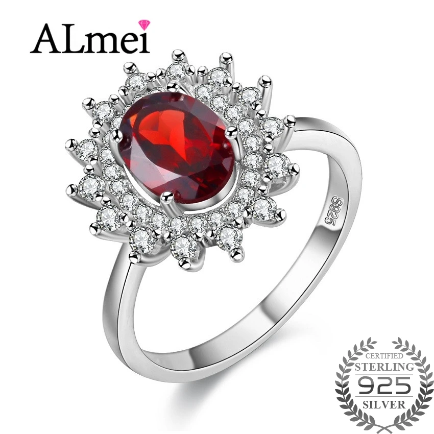Almei 2018 1.5ct Красный Гранат 925 пробы серебро Юбилей кольцо для Для женщин романтический циркон ювелирные дропшиппинг с FJ103