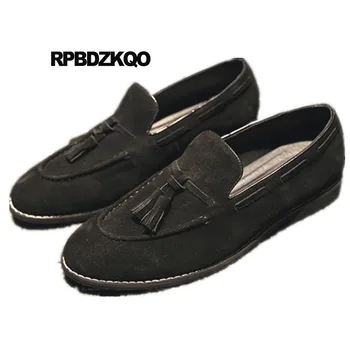 

Suede High Quality Black Elevator Rubber Sole Tassel Slip On Flats 2018 New Summer Breathable Men Loafers Patent Leather Shoes