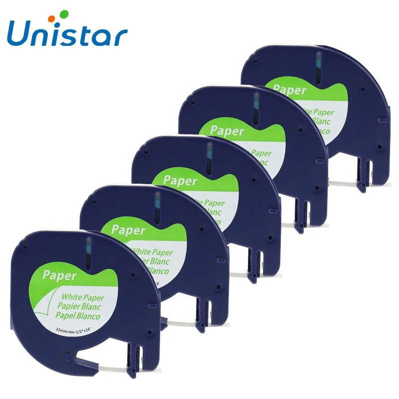 Unistar 5 шт. совместимый Dymo letratag 12 мм этикетки ленты для принтеров производитель Этикеток Dymo черный на белой бумажной ленте 91330 91200 91220