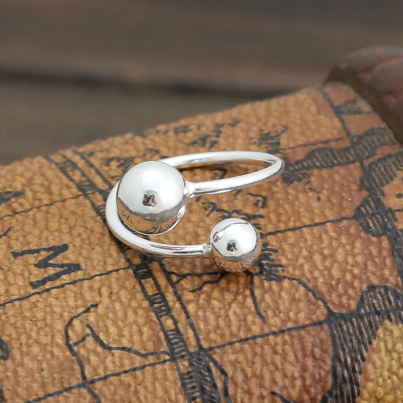 

Fashion Style 925 Sterling Silver Double Ball Open Rings For Women Lady Prevent Allergy High Quality Sterling-silver-jewelry