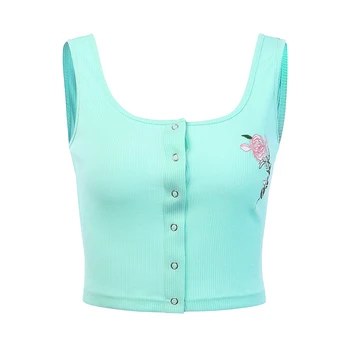 

Women Summer Sleeveless Tank Camis T-Shirt Vest Crop Tops Basic Bustier Crop Top Vest Casual Embroidered Flowers Tank Tops