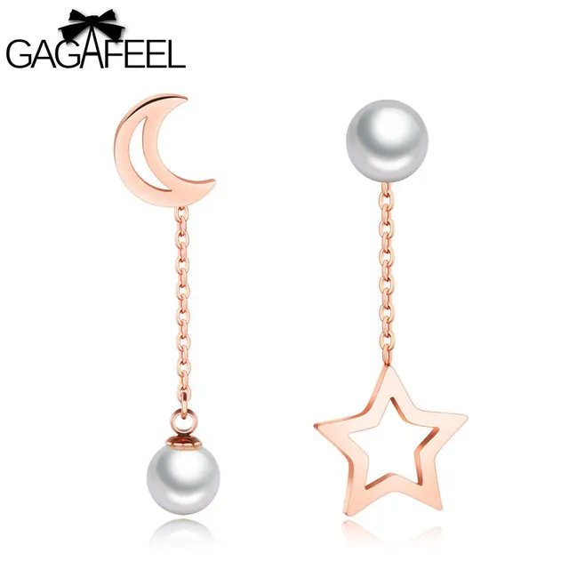 Aliexpress Gagafeel Star Shape Dangle Pearl Earrings For Gagafeel Star Shape Dangle Pearl Earrings For Women Jewelry Stainless Steel Moon Statement Long Rose