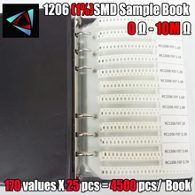 1206 smd resistor amostra livro 1% tolerância 170valuesx25pcs = 4250 pces resistor kit 0r 10 10 m 0r-10m