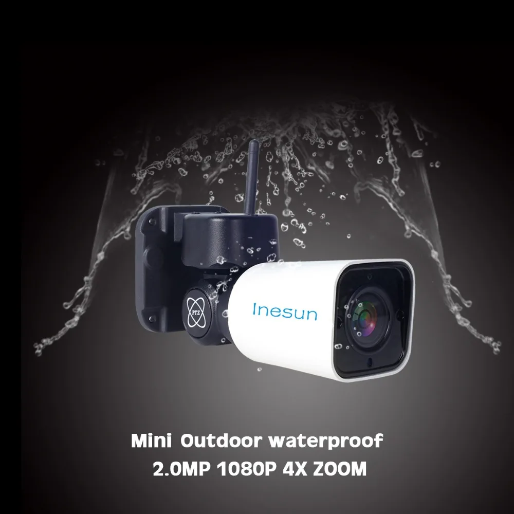  Inesun Outdoor WiFi IP Security Camera 1080P IP Camera WiFi 4X Zoom PTZ Camera 120ft IR Night Visio