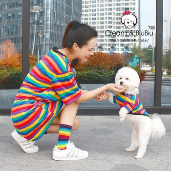

Family Parent-Child Clothes Outfits For Dog Pet Stripe Summer Small Medium Dog Pet Cat Clothes Shirt Pajamas Women Shirt Dress