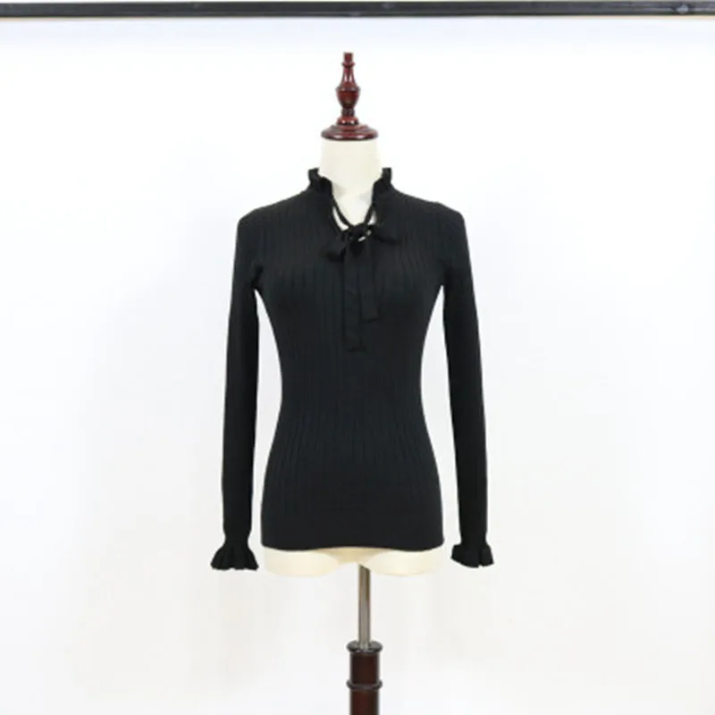 Новинка OLGITUM осенний женский свитер тонкий длинный рукав на шнуровке Зимний вязаный свитер вязаный пуловер женский свитер - Цвет: black