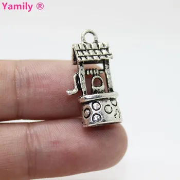 

10pcs--14x25mm Wishing Well Charms Double Sided Charms Antique Silver Tone Wishing Well Charms pendant