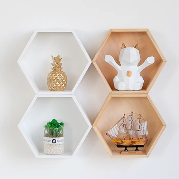 

Baby Room Decorations Wooden Hexagonal Shelf Storage Wall Mount Candy Organization Hanger Photography Props Shelf Storage Decor