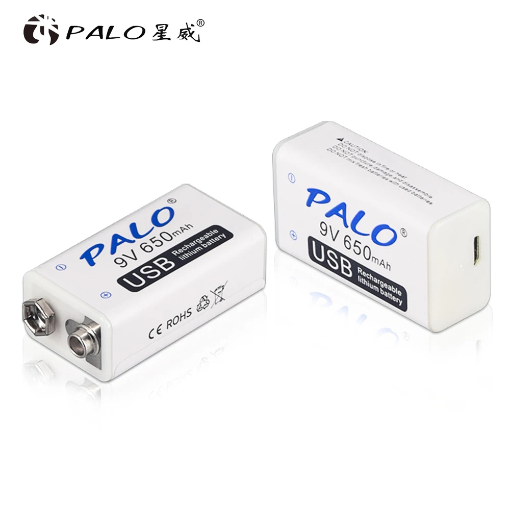 PALO Батарея 9v Перезаряжаемые 6F22 с USB 650Mh Li-Ion Перезаряжаемые Батарея для мультиметр KTV микрофон дистанционного Управление игрушка - Цвет: 2pcs