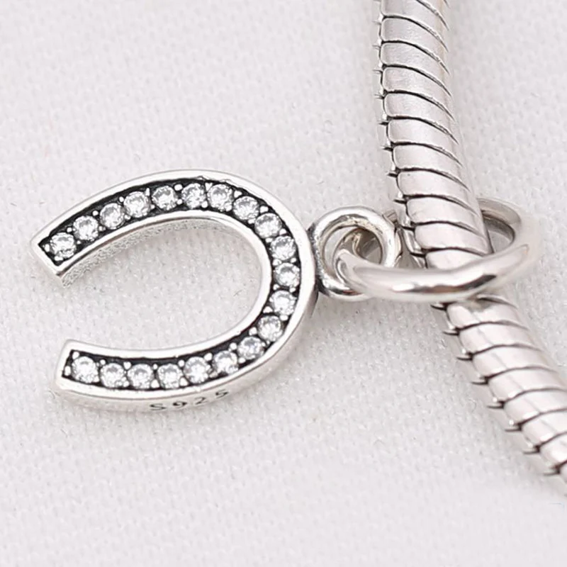Free Shipping 925 Sterling Silver Beads Crystal A horseshoe Pendant