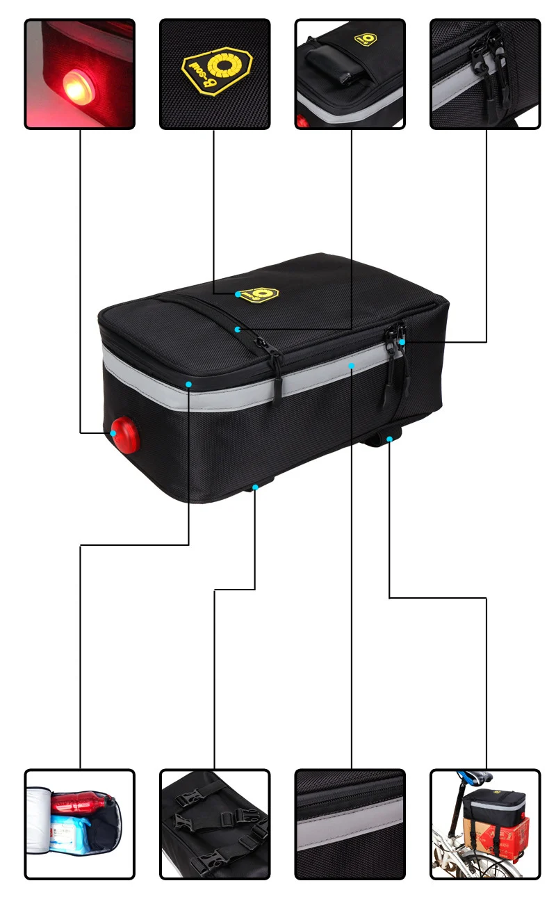 Discount Bicycle Motorcycle Folding Rear Bags With Tail Light 4.5L Capacity Waterproof Back Seat Pouch Bag Riding Electric Car Tail Bags 10