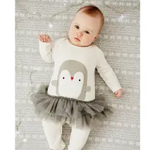 1er Anniversaire pingouin impression Infantile Partie laceTutus Bébé Barboteuses Macacao Bebe Roupa Infantil Nouveau-Né Bébé Fille Barboteuse Vêtements