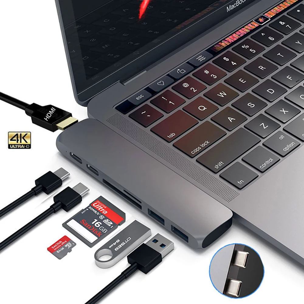 USB 3,1 type-C концентратор к HDMI адаптер 4 к Thunderbolt 2 USB C концентратор с концентратором 3,0 TF считыватель SD карт слот PD зарядное устройство для MacBook