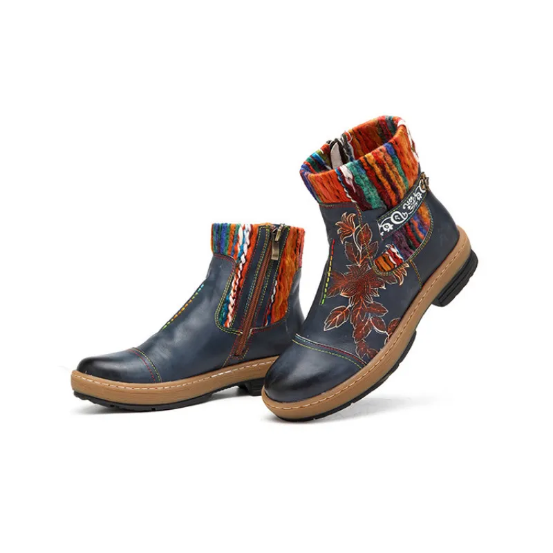JINBEILEE 2019 New Sports and Leisure Walking Shoes Women's Fashion Handmade Leather Stitching Wool Preparation Women's Boots