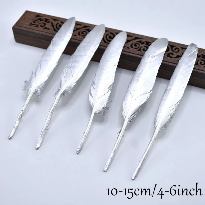 Silver Duck feather Золотых и серебряных гусиных перьев для рукоделия изготовления ювелирных изделий своими руками из натуральных утиных перьев для свадебной вечеринки - Цвет: Silver Duck feather