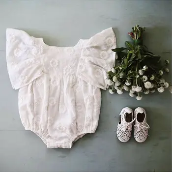 

Cute Baby Girl Clothes Solid Puff Sleeve Rompeer Jumpsuit Set Clothes Summer