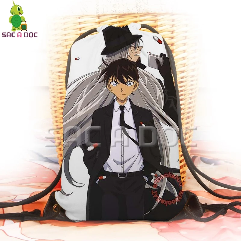 

Anime Detective Conan Backpack 3D Kudou Shinichi Printed Drawstring Bag Large Capacity Storage Bags Teens Students School Bags