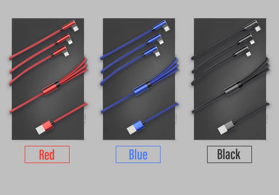 !ACCEZZ 3 in 1 L Shape Charging Cable Lighting For iPhone 8 7 Plus Micro USB Type-C For Xiaomi Samsung S7 Universal Charger Line (10)