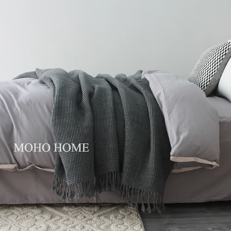 

Nordic Simple Knit Blanket Dark Gray Nap Air Conditioning Blanket Three-dimensional Waffle Sofa Line Blanket Model Room