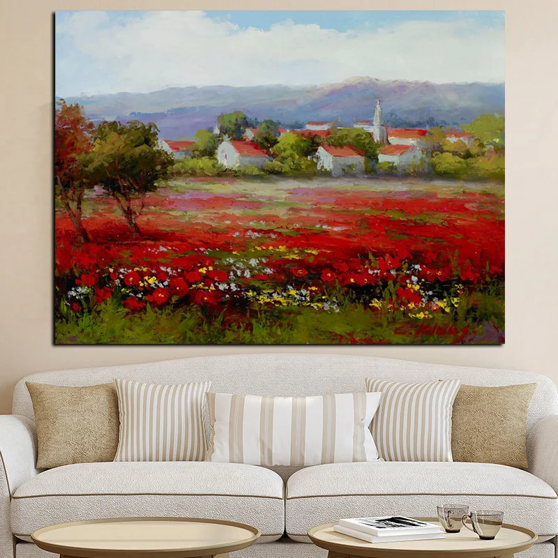 Печать абстрактный дикий красный цветок Маки пейзаж картина маслом на холсте современный пасторальный постер художественная Настенная картина для гостиной