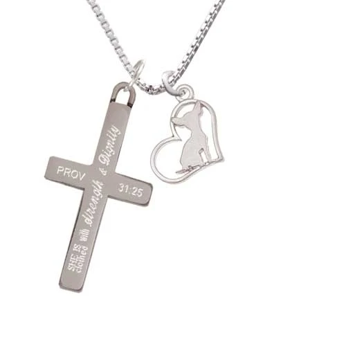 Chihuahua Silhouette Heart - Strength and Dignity - Cross Necklace (1)