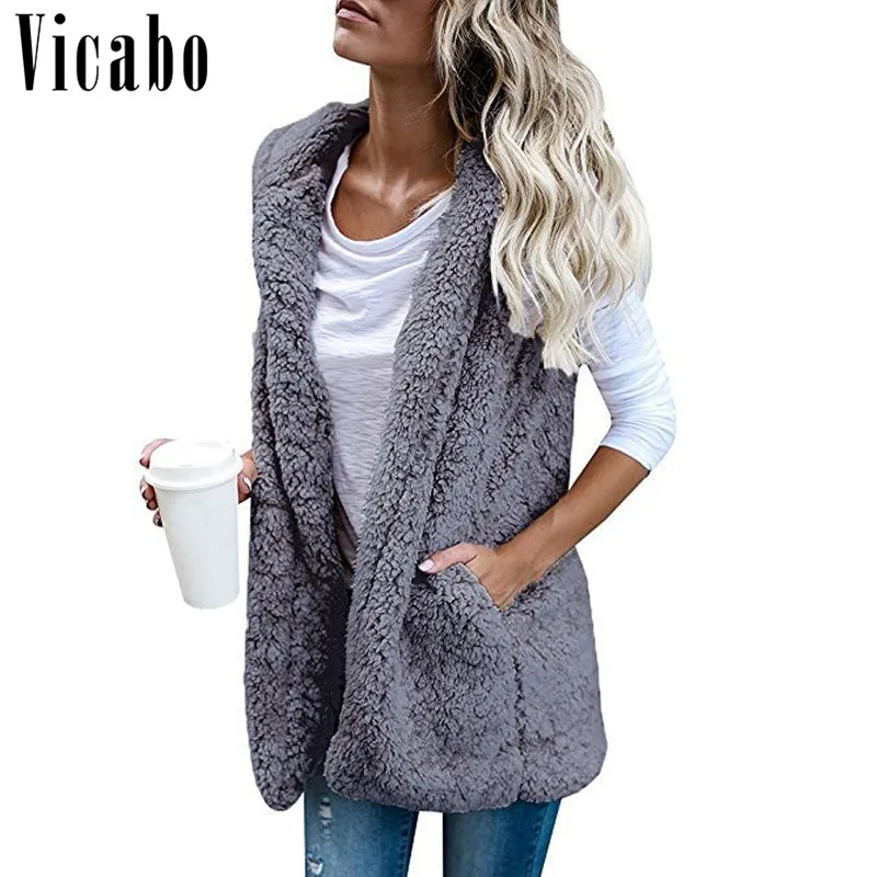 Vicabo Fluffy Winter Vests Women Faux Fur Waistcoat Warm Sleeveless
