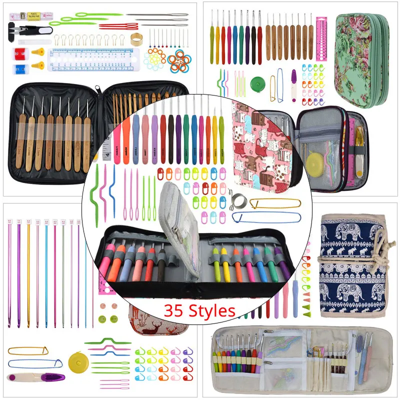 

Premium Crochet Hooks Set With Case 35 Styles Knitting Needles Set DIY Needle Arts Craft Scissors Stitch Markers Sewing Tools