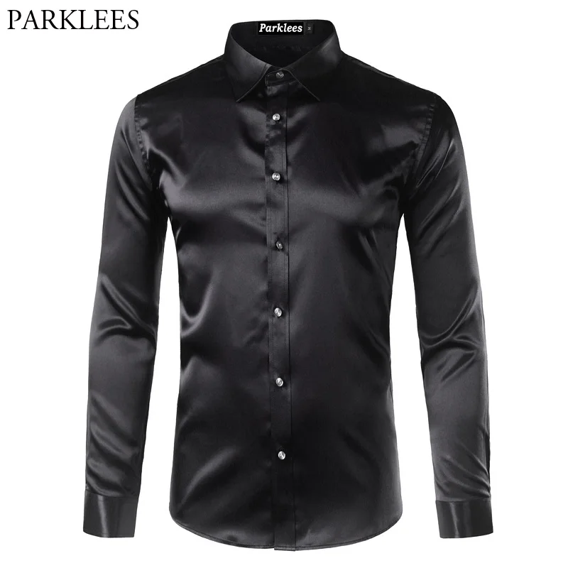 Prix De haute Qualité En Satin de Soie Chemise Hommes Chemise Homme 2017 Casual Manches Longues Slim Fit Hommes Chemises Habillées D affaires De Mariage Mâle chemise