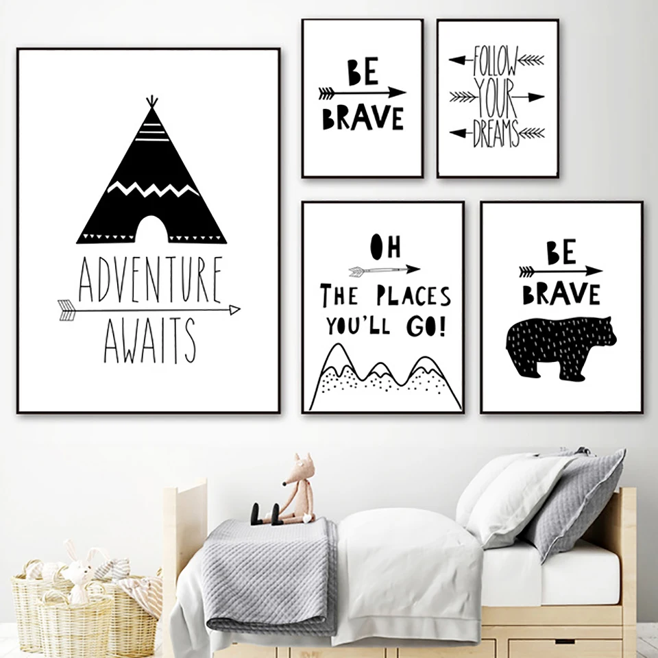 Tent-Bear-Arrow-Brave-Quotes-Wall-Art-Canvas-Painting-Nordic-Posters-And-Prints-Black-White-Wall.jpg_640x640