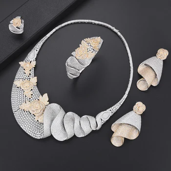 

missvikki Nigerian African 4 PCS Jewelry Set Wedding Jewelry Sets for Bridal Crystal Dubai Gold Jewellery for Women Engagement