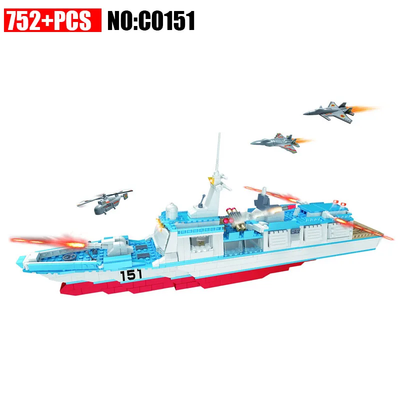 

C0151 Military series Missile frigate Building Blocks set with Helicopter DIY Bricks Toys for Children Christmas Gift