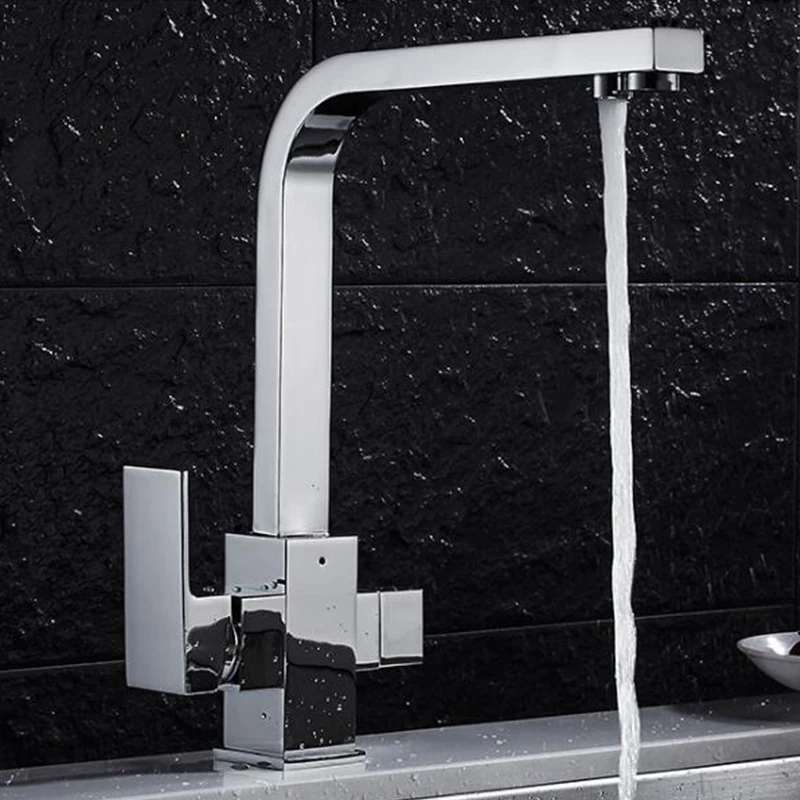  Chrome Square 360 Degree Rotation Kitchen Drinking Water Faucet Deck Mounted Single Hole Water puri - 32940592920