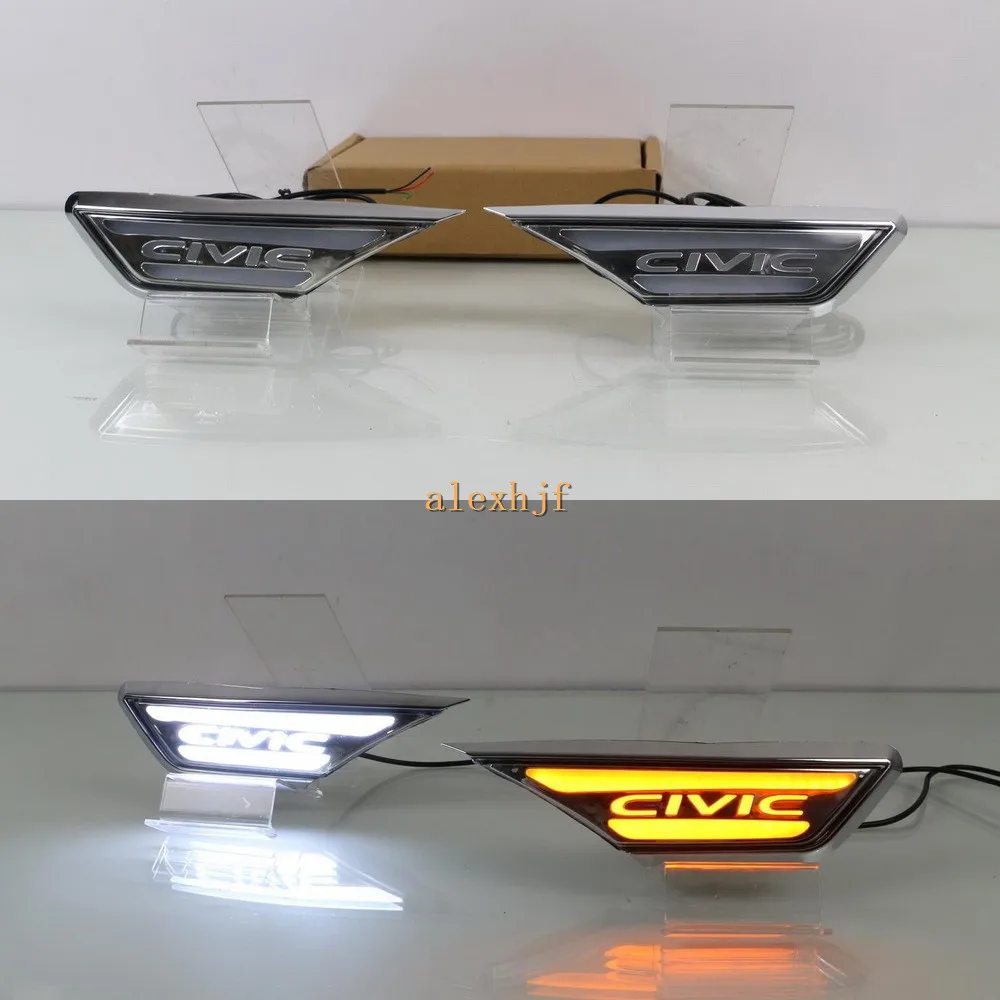 

July King Car Fender LED Light Guide Side Daytime Running Light DRL Yellow Turn Signals Light Case for Honda Civic 10th 2016+