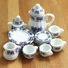 Кукольный домик Миниатюрный 17 штук Porcelaine синий набор для цветочного чая AC-0185