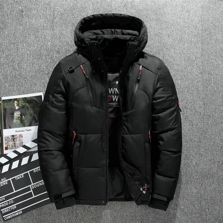 Высококачественные зимние теплые утепленные куртки на молнии мужские парки с капюшоном повседневные мужские тонкие куртки с несколькими карманами M-4XL - Цвет: Черный