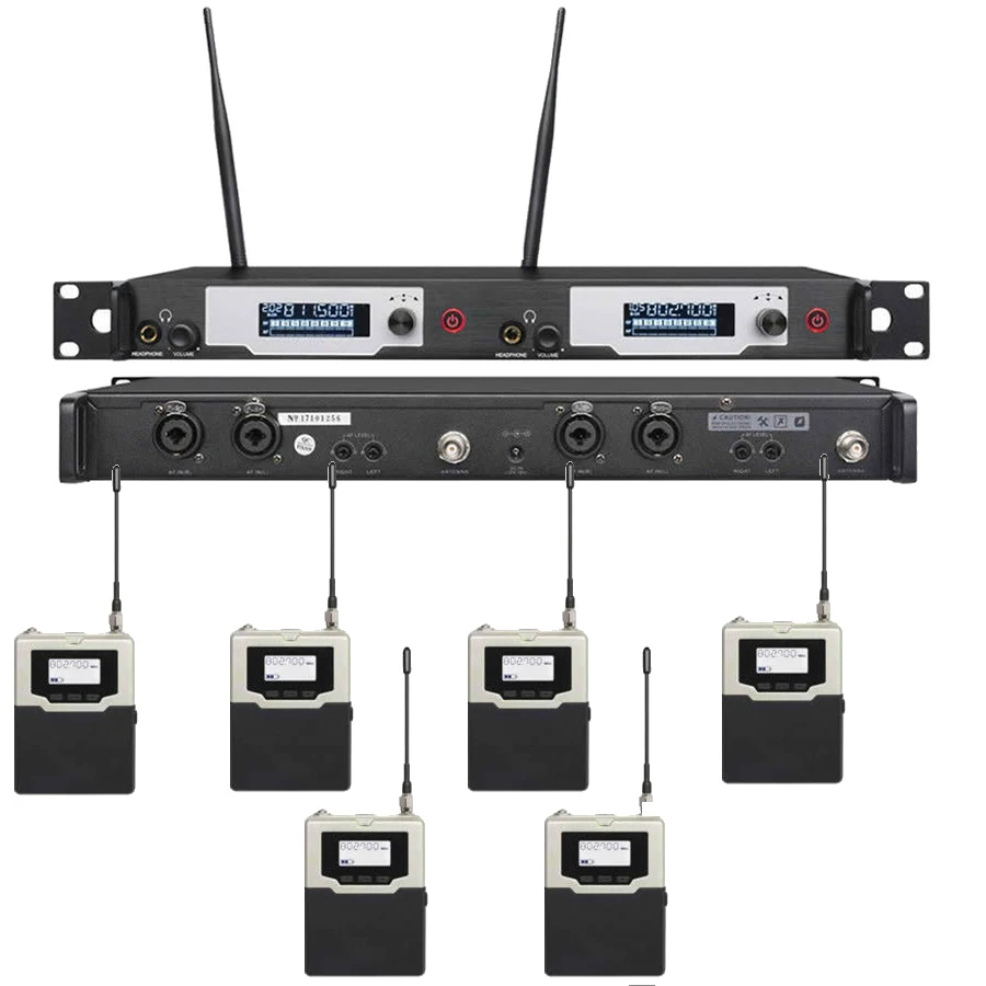 

UHF Inear Earphone Stage Monitoring Dual Channels Wireless In Ear Monitor System 150M with 6 Receivers