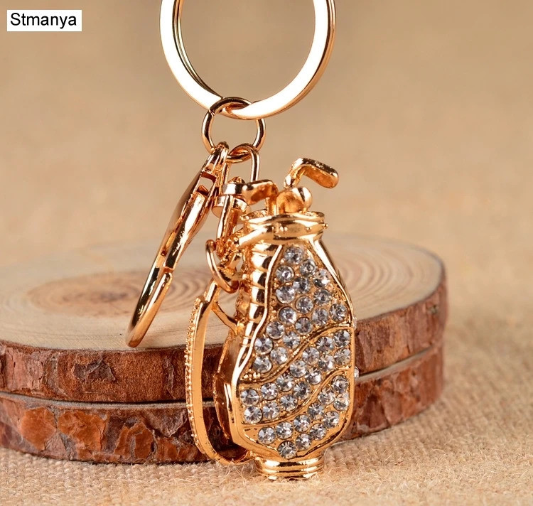 

Design Cool Golf bag model Rhinestone key chain Keychain car Key Chain KeyRing For Men Women Love sports Gift 17404