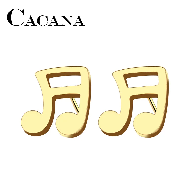 CACANA Stainless Steel Stud Earring For Women Man Musical Notes Gold And Silver Color Lover's Engagement Jewelry Drop Shipping