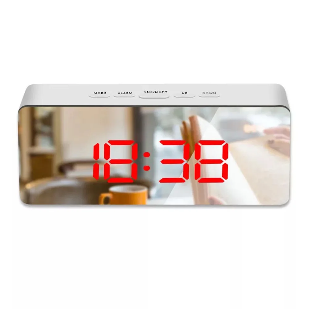 New Digital LED Thermometer Display USB Mirror Night Light Alarm Clock Timepiece - Цвет: Красный