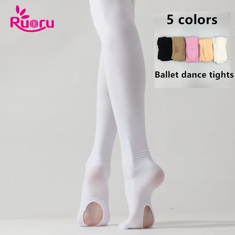 Ruoru/Детские Балетные колготки для девочек, белые балетные танцевальные леггинсы, Колготки с дырками, телесные, черные, розовые чулки