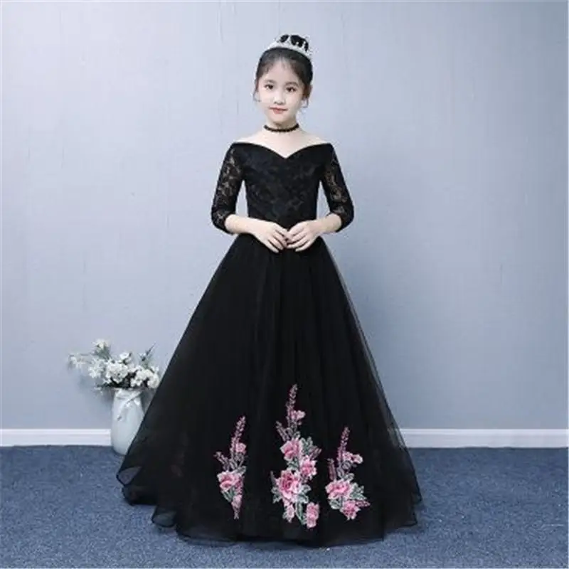 

2019 New Teen Girls Lace Embroidery Trailing Princess Dress Kids Dresses For Girls Wedding Party Baby Girl Clothes Vestido L273