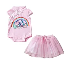 Disney/летний комплект одежды для маленьких девочек; Одежда для маленьких девочек; хлопковая одежда принцессы; Roupas Bebe; детская одежда; Mylittle Pony Cheongsam