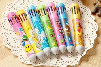 

mix style Multicolor press new lovely ballpoint pen 10 color cute cartoon pen school prize gift student ballpoint pen 50pc
