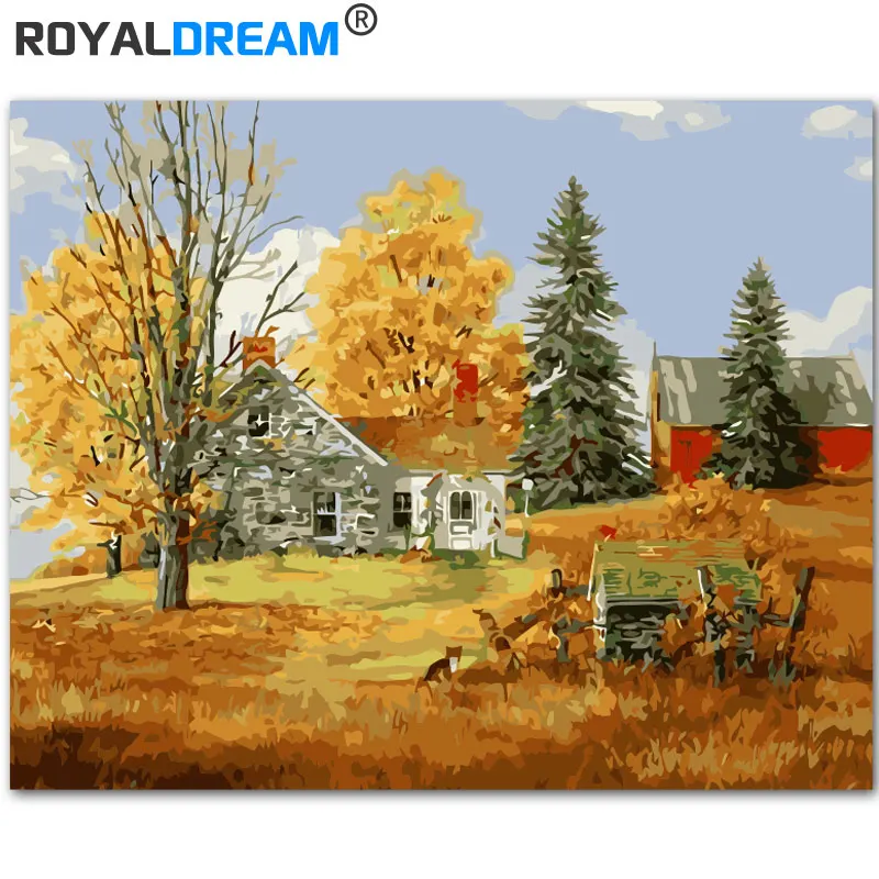 

ROYALDREAM Country landscape DIY Painting By Numbers Kit Paint On Canvas Painting Calligraphy For Home Decor