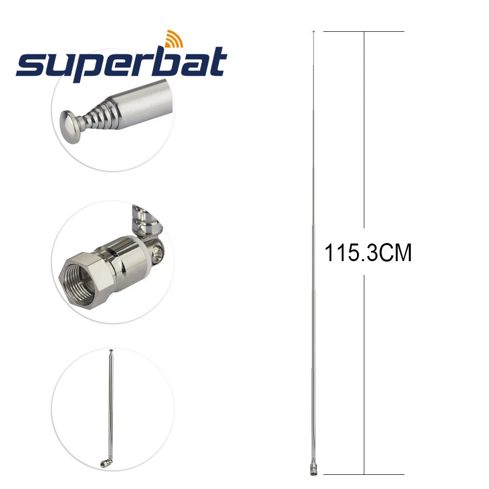 

Superbat UNBAL F Type Male Plug Connector DAB DAB+ FM AM TV Antenna 7 Section Telescopic Aerial for Home Audio Radio Stereo Rece